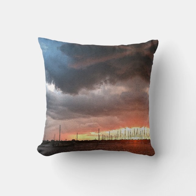 Sunset and Boats on the Water Picture Throw Pillow (Front)