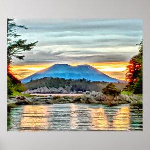 Sunset and Clouds at Mount Edgecumbe near Sitka AK Poster