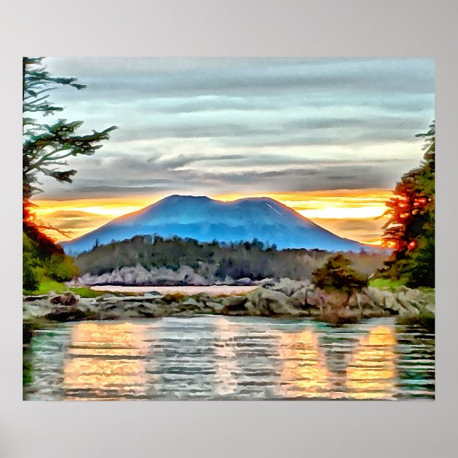 Sunset and Clouds at Mount Edgecumbe near Sitka AK Poster (Front)