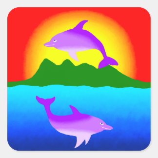Sunset and Dolphins ipad case Square Sticker