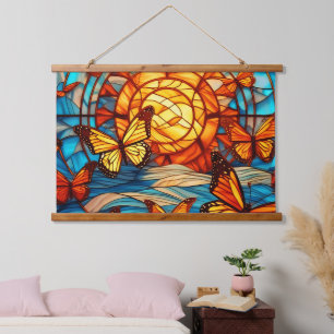 Sunset and monarch butterflies hanging tapestry