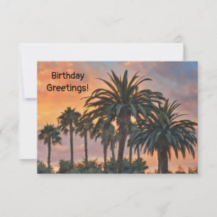 Sunset and Palm Trees Flat Birthday Card