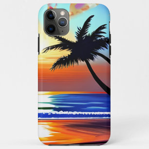 Sunset and Palm Trees Silhouettes Ocean Waves iPhone 11 Pro Max Case