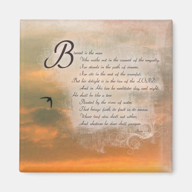 Sunset and Psalms - Bible Verses Psalms 1:1 Magnet (Front)