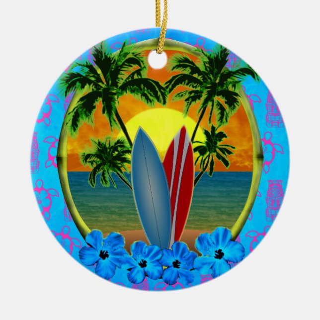 Sunset And Surfboards Ceramic Ornament (Front)