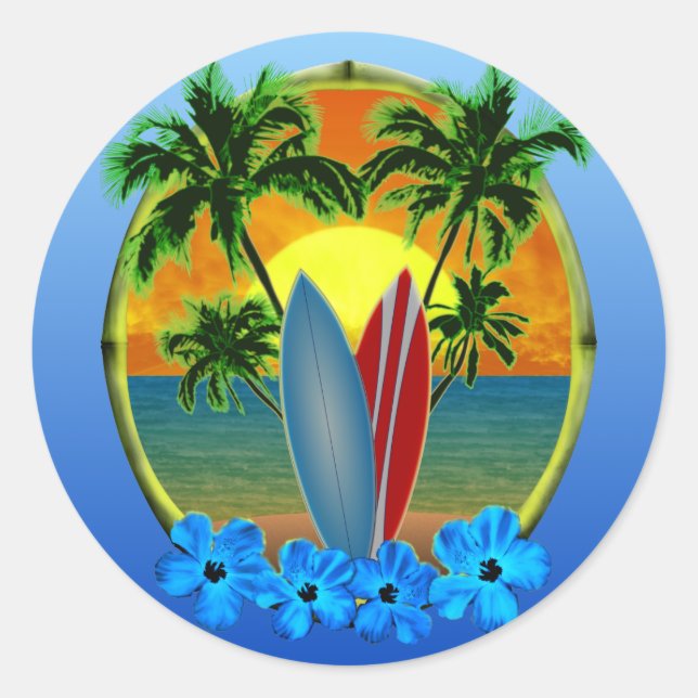 Sunset And Surfboards Classic Round Sticker (Front)