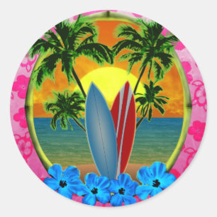 Sunset And Surfboards Classic Round Sticker
