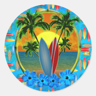 Sunset And Surfboards Classic Round Sticker