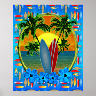 Sunset And Surfboards Poster