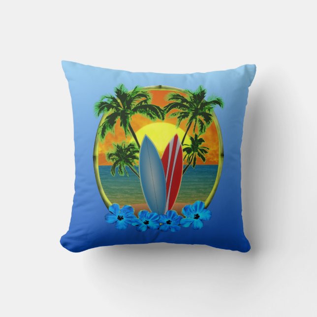 Sunset And Surfboards Throw Pillow (Front)