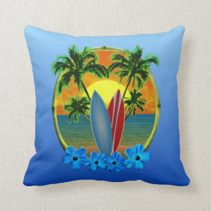 Sunset And Surfboards Throw Pillow