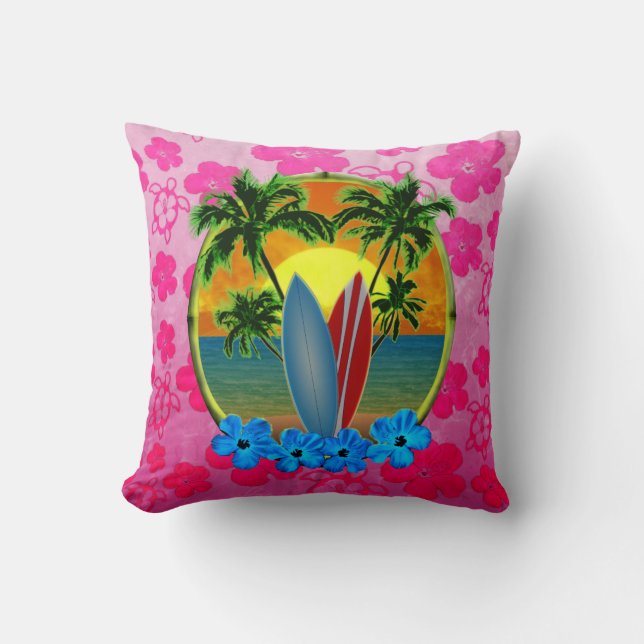 Sunset And Surfboards Throw Pillow (Front)