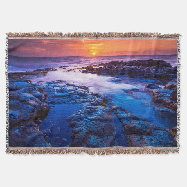 Sunset And Tide Pool In Hawaii Throw Blanket (Front)