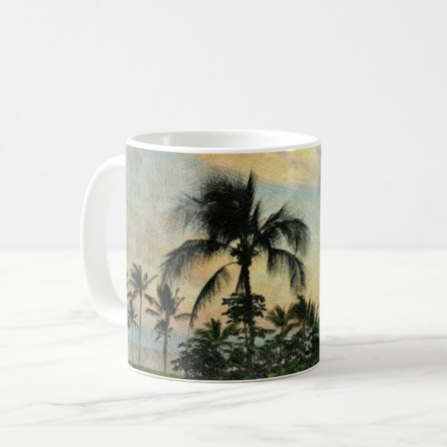 Sunset and Tropical Trees Coffee Mug (Front Left)