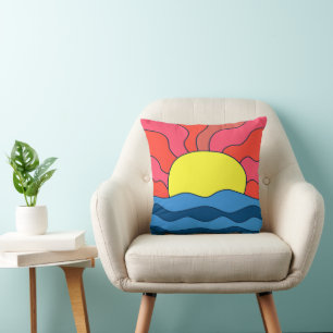 Sunset and Waves Throw Pillow