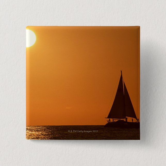Sunset and Yacht 2 Inch Square Button (Front)