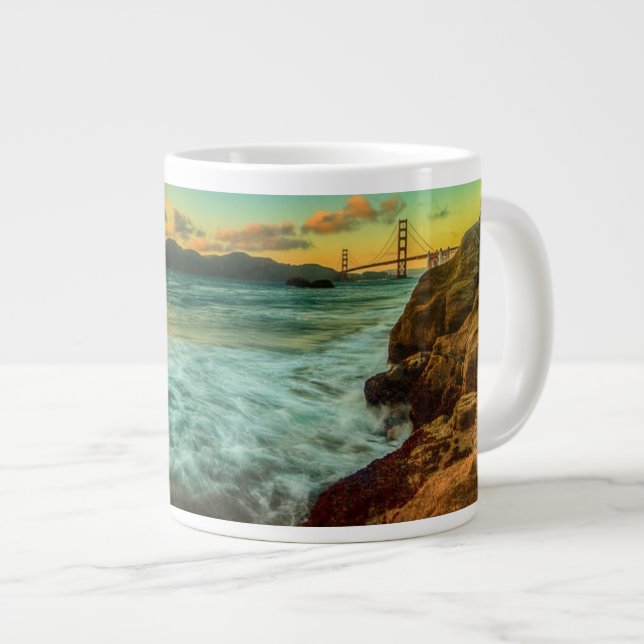 Sunset at Baker Beach Large Coffee Mug (Front Right)