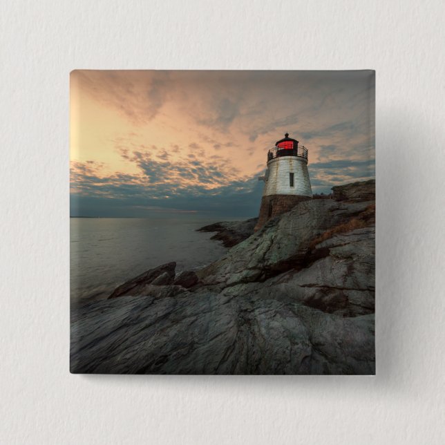 Sunset At Castle Hill Lighthouse 2 Inch Square Button (Front)