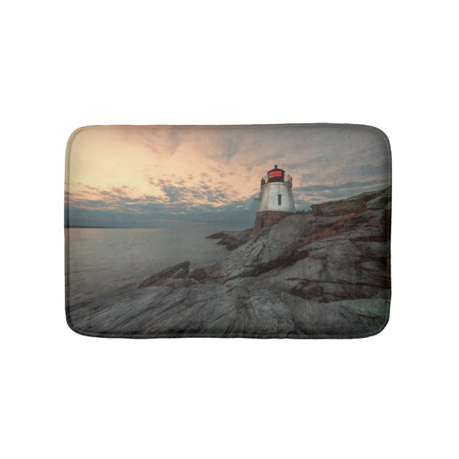 Sunset At Castle Hill Lighthouse Bath Mat (Front)