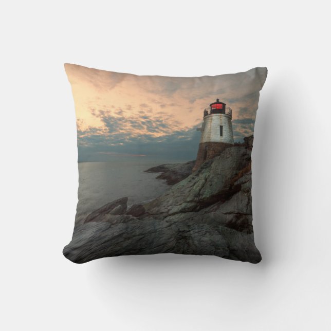 Sunset At Castle Hill Lighthouse Throw Pillow (Front)