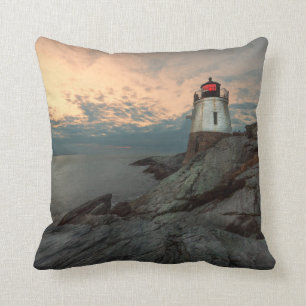 Sunset At Castle Hill Lighthouse Throw Pillow