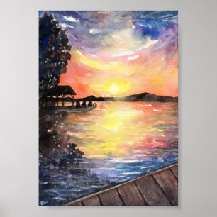Sunset at Cottage Poster