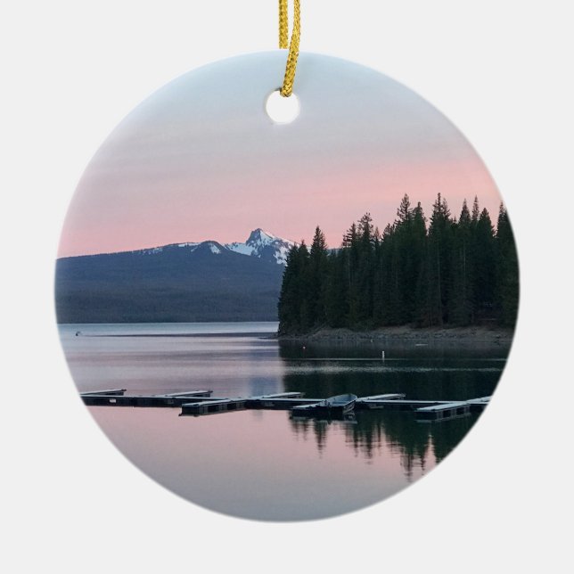 Sunset at Crescent Lake, OR Ceramic Ornament (Front)