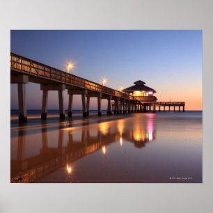 Sunset at Fishing Pier, Fort Myers Beach, Poster