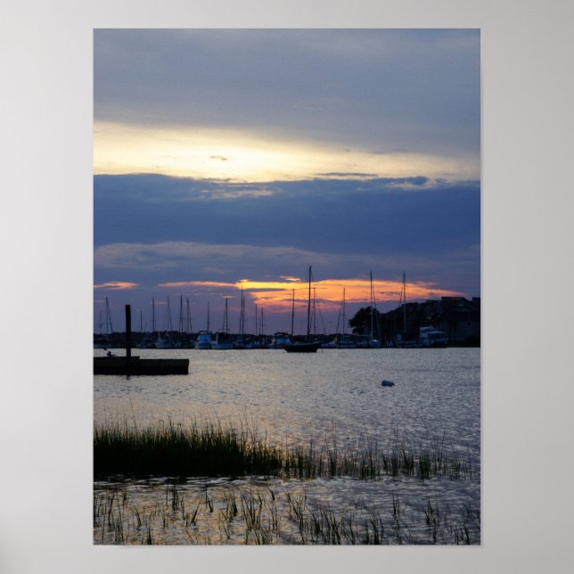Sunset At Folly Harbor Poster (Front)