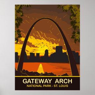 Sunset at Gateway Arch, St Louis, Travel Poster