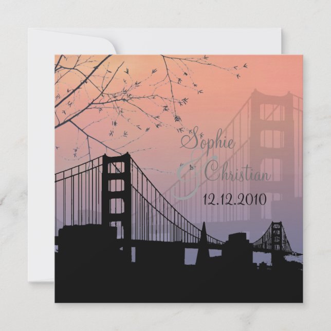 Sunset at Golden gate/wedding invitations (Front)