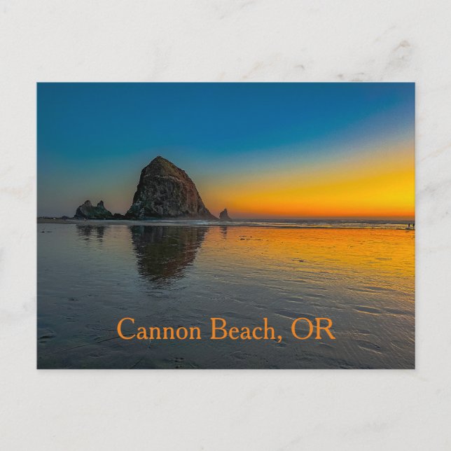 Sunset at Haystack Rock on Cannon Beach, Oregon Postcard (Front)