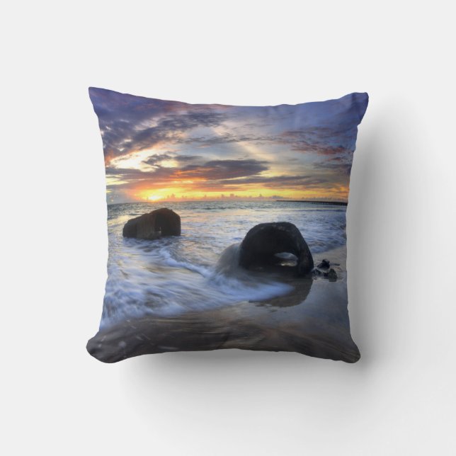 Sunset At Kedonganan Beach Throw Pillow (Front)