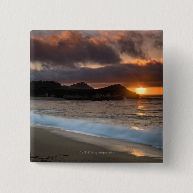 Sunset at Monastery Beach, Carmel, California, 2 Inch Square Button (Front)