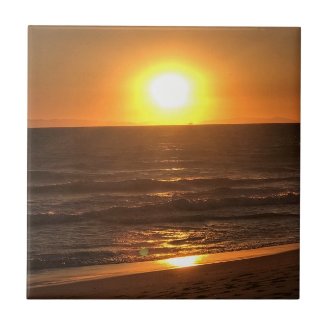 Sunset at Newport Beach, California Tile (Front)