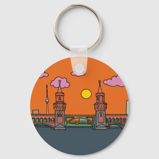 Sunset at Oberbaum Bridge in Berlin Keychain (Front)