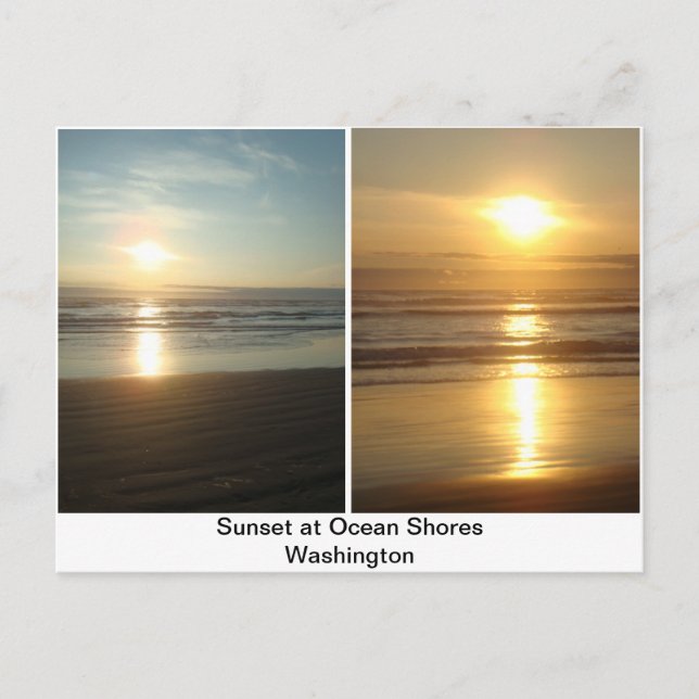 Sunset at Ocean Shores Washington Postcard (Front)