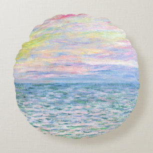 Sunset at Pourville by Monet Round Pillow