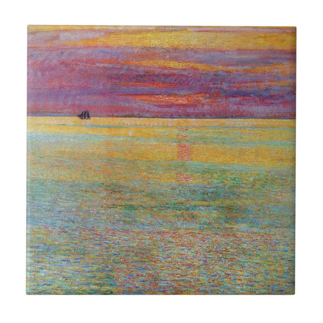 Sunset at Sea (by Childe Hassam) Tile (Front)