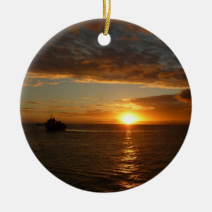 Sunset at Sea II Tropical Seascape Ceramic Ornament