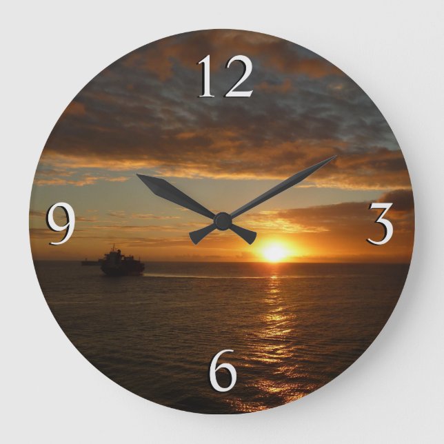 Sunset at Sea II Tropical Seascape Large Clock (Front)