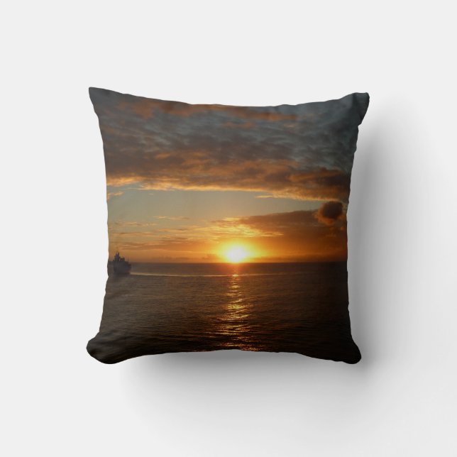 Sunset at Sea II Tropical Seascape Throw Pillow (Front)