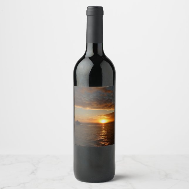 Sunset at Sea II Tropical Seascape Wine Label (Front)