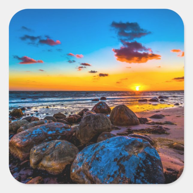 Sunset At Sea Square Sticker (Front)