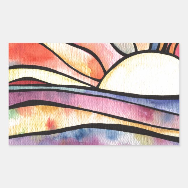 SUNSET AT SEA Watercolor Sticker (Front)