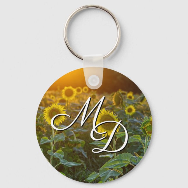 Sunset At Sunflower Field Key Chain (Front)