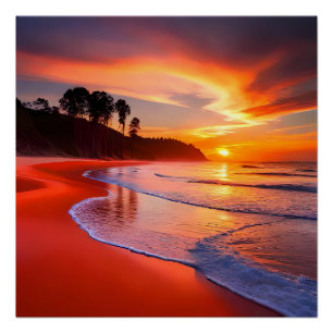 Sunset at the Beach, AI, Poster