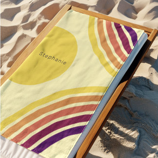 Sunset at the Beach Colourful Abstract Wavy Lines Beach Towel