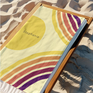 Sunset at the Beach Colourful Abstract Wavy Lines Towel
