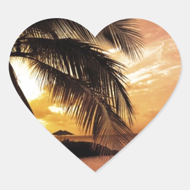 Sunset at the Beach Heart Sticker (Front)